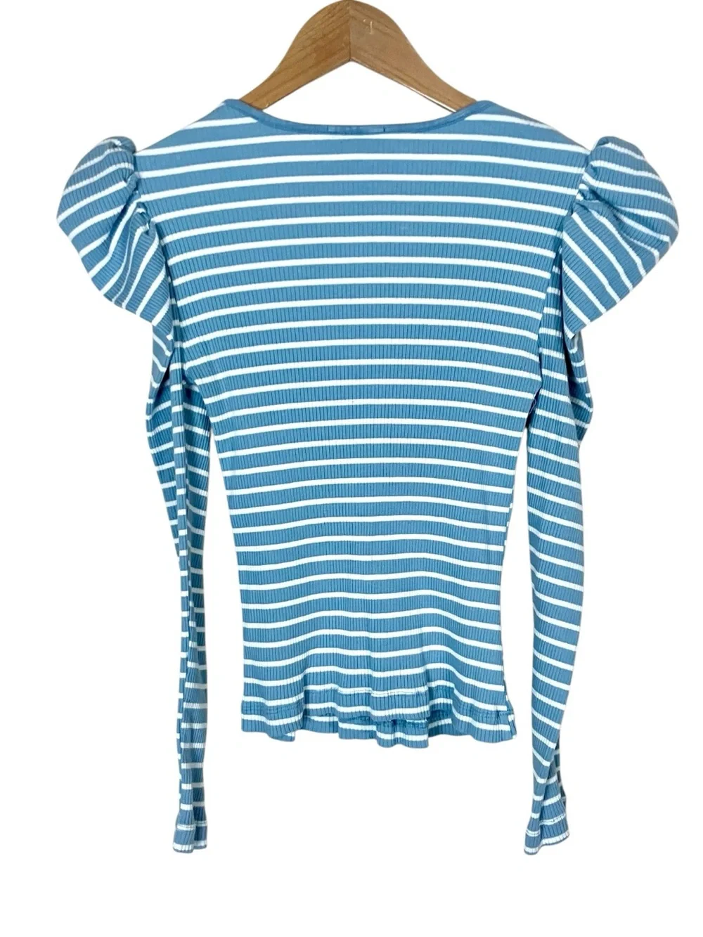Anthropologie Porridge Puff Sleeve Keyhole Neck Striped Ribbed Knit Top Small